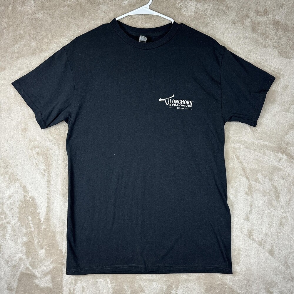 Gildan LongHorn Steakhouse Shirt Mens Medium Black Go With The Flo Graphic Tee